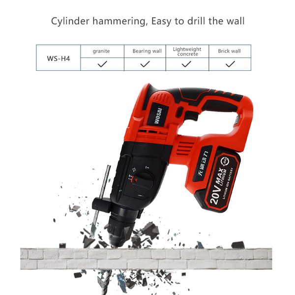 

wosai 40v electric hammer brushless cordless lithium-ion hammer drill electric perforator impact with led light