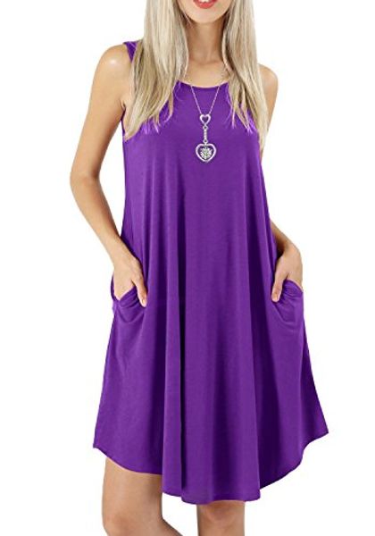 

veimeili women's sleeveless pockets casual swing t-shirt dresses, Black;gray