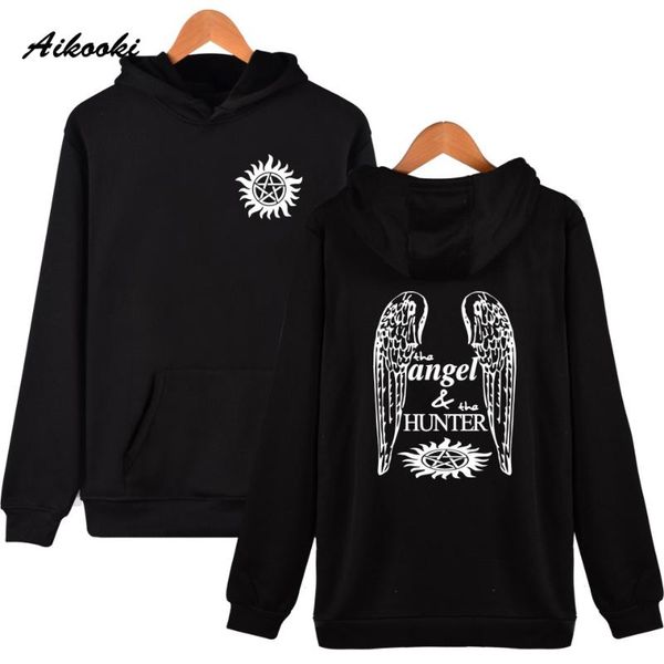 

supernatural angel and hoodies men/women sweatshirt boys/girls brand fashion clothing pullovers casual full, Black