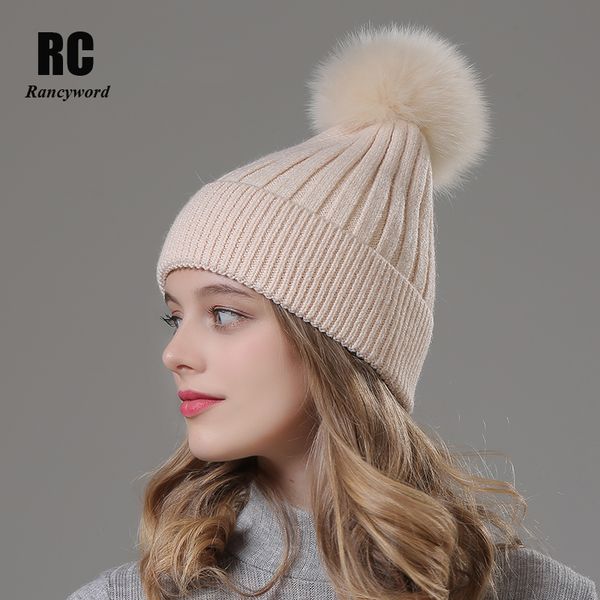 

rancyword] трикотажные кашемир hat шапочки для женщин зимних шапок beanie solid real fur pom pom шапочка skullies помпоны нового rc2050, Blue;gray