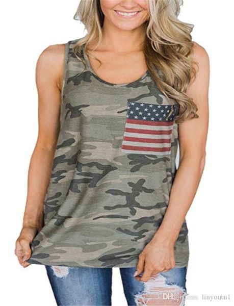 

womens camouflage vest fashion tank blouse leisure flag sleeveless t shirt female woman clothes regata feminina, White