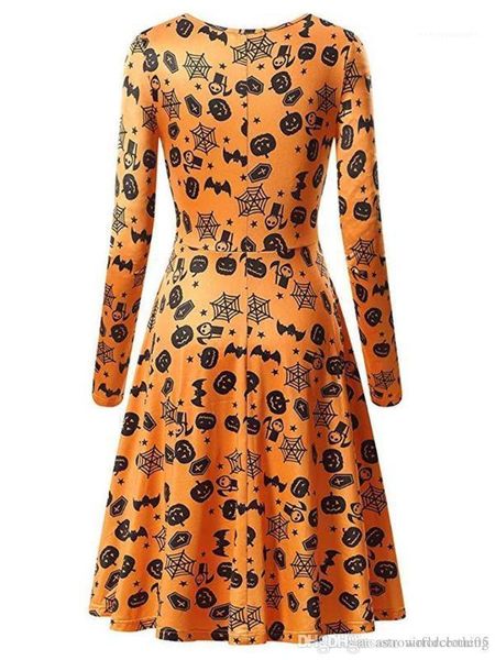 

женские вечерние платья мода косплей клубная одежда хэллоуин тыква женские платья с длинным рукавом o образным вырезом печатных, Black;gray