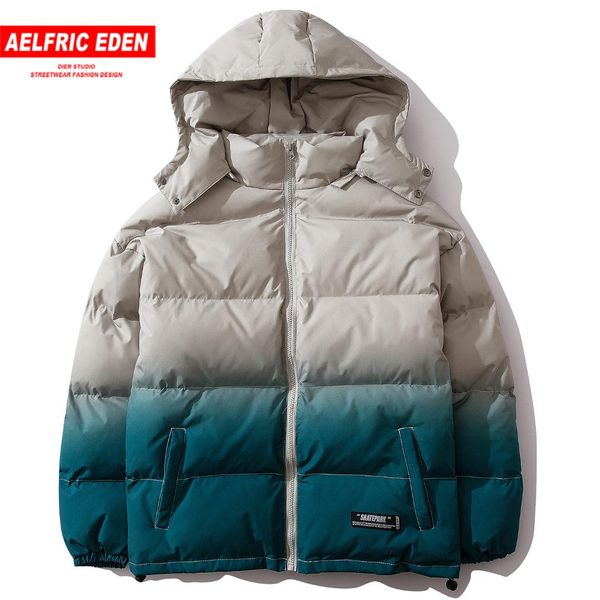 

aelfric eden hip hop gradient color men thick hooded parkas streetwear 2019 casual padded jacket harajuku warm male windbreaker, Black