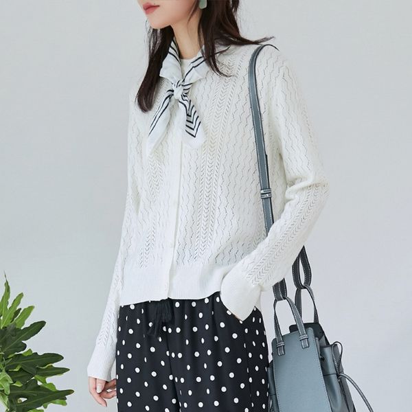 

2020 spring new women wool sweet soft cardigan sweater single breasted hollow out pull twist pattern sweater jacket coats, White