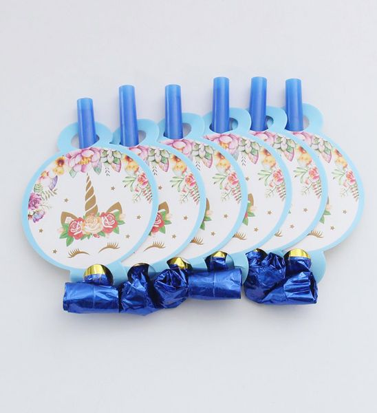 

6 pcs/lot cute colorful cartoon unicorn whistles children birthday party blowing dragon blowout baby birthday party supplies