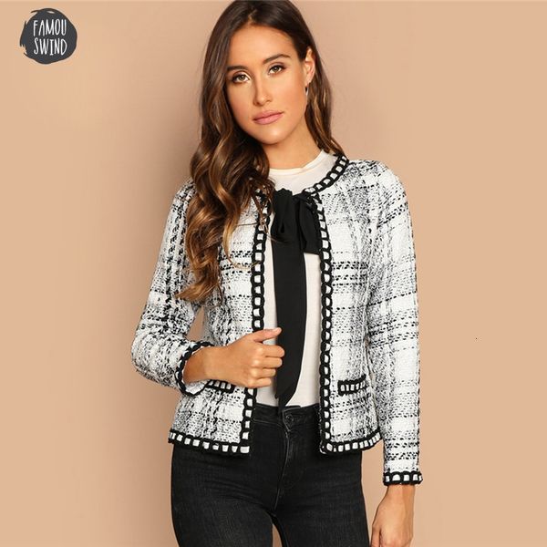 

tie neck whipstitch jackets detail tweed coat women autumn jacket and black and regular white elegant outerwear womens coats, Black;brown