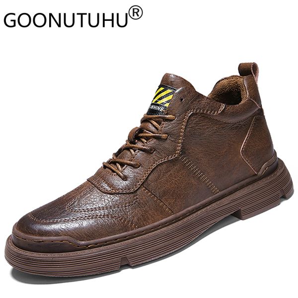 

2019 fashion men's shhoes casual genuine leather male black brown khaki lace up shoe man hight platform shoes for men