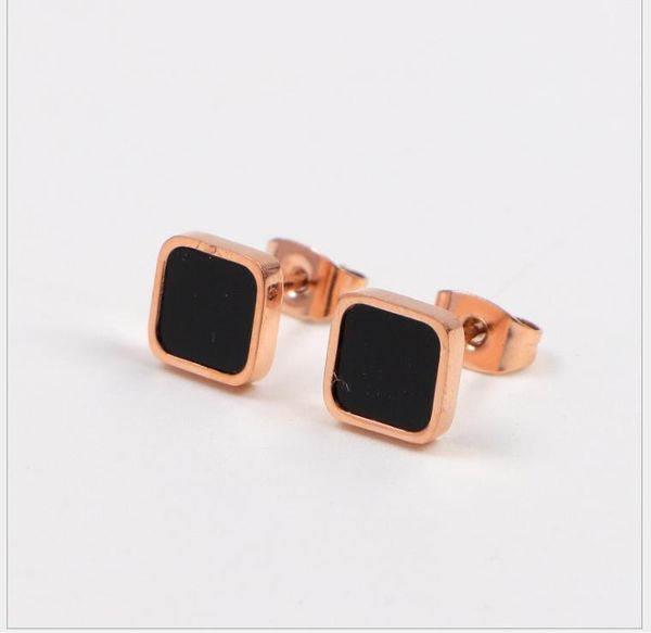 

korean simple black square earrings titanium steel plated 18k rose gold earrings black earrings, Golden;silver