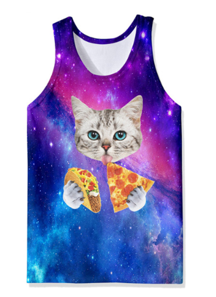 

новые животные galaxy pizza cat печатных короткие топы без рукавов выдалбливают o шеи повседневная танк 3d жилет бодибилдинг фитнес спортивн, White