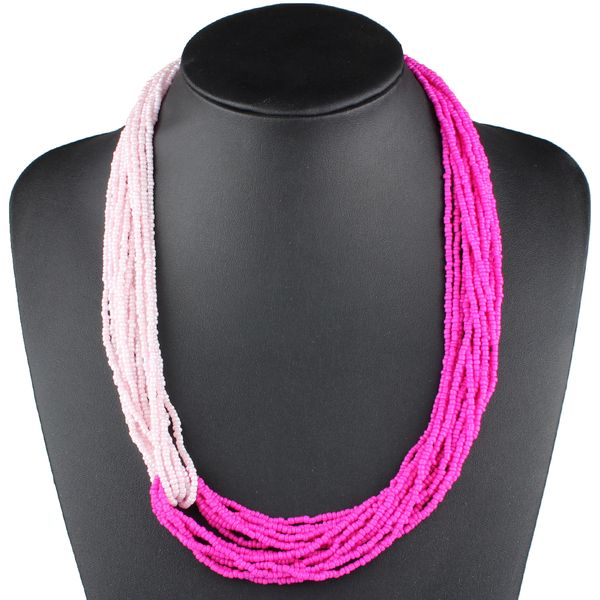 

claire jin two tones bohemian necklace women small bead boho jewelry manual contrast color fashion multi layer vintage necklaces, Golden;silver