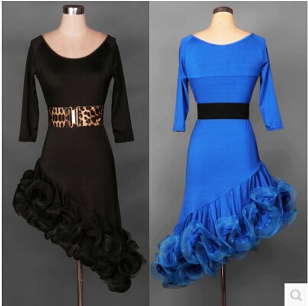 

latin dance costume senior women latin dance competition dress dresses half sleeves dress, Black;red