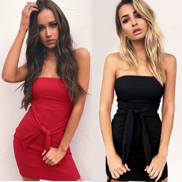 

womens designer fashion dresswrapped chest waist tight stitching strap dress bandage, Black;gray