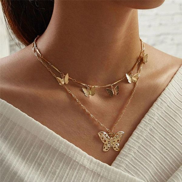 

simple butterfly clavicle chain choker style hollow cute animal jewelry for women multilayer chain necklace designer jewelry drop ship, Silver