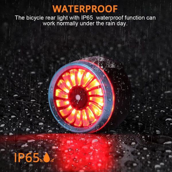 

bike lights rear light bicycle taillight turbine shape 5 modes waterproof usb rechargeable smart brake led lamp safety warning strobe