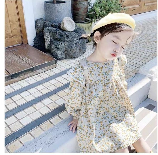 

korea style girls floral printed dress fashion autumn cotton girls dresses 1-6 years px400, Red;yellow