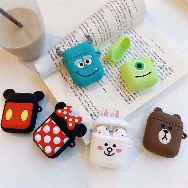 

cartoon airpods case for apple airpods earphone + anti-lost strap soft silicone air pods case waterproof cover for iphone 7 airpods cover