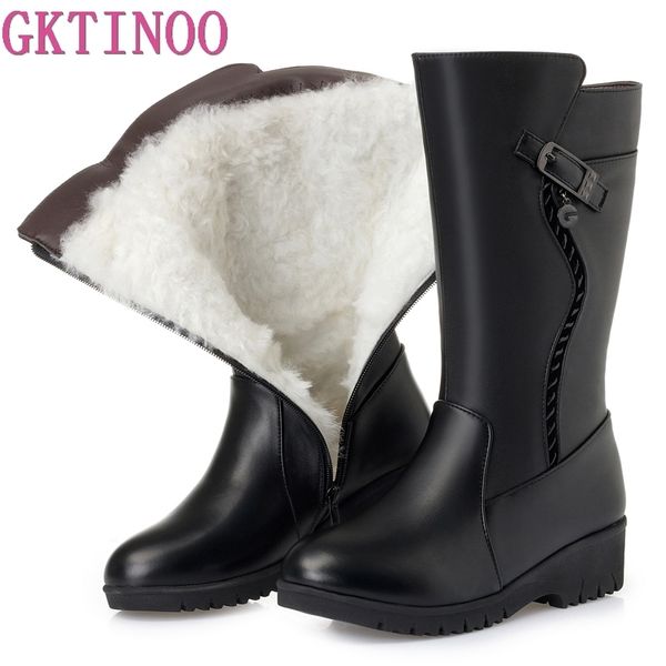 

gktinoo winter boots wool fur inside warm shoes women wedges heels soft leather shoes platform snow boots footwear botas, Black