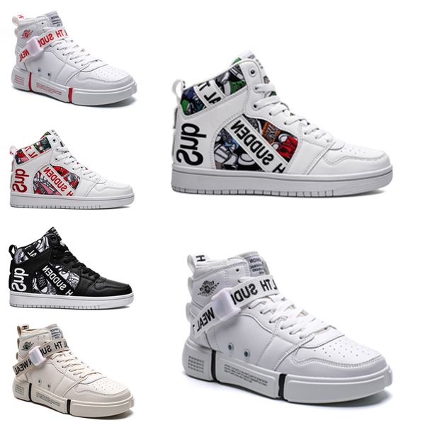 

ship non-brand men 1 utility classic black white women casual shoes skateboarding high trainers sports sneakers 36-44 style #27, White;red