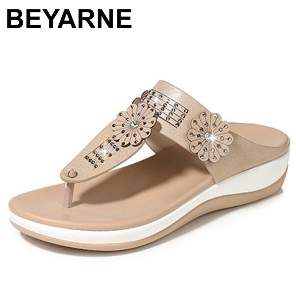 

beyarnesummer non-slip platform shoes women fashion crystal floral indoor outdoor flip flops sandals women beach slipper women's, Black
