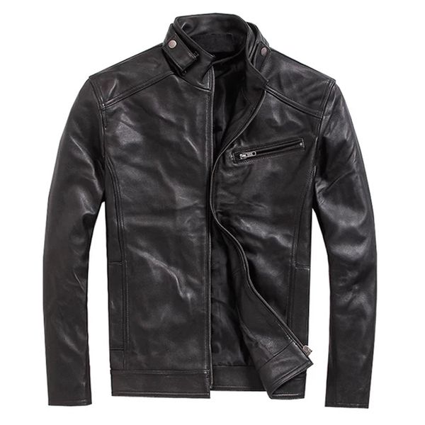 

male real genuine leather jacket new casual real leather coat men plus size m-5xl spring mens jacket genuine sheepskin, Black