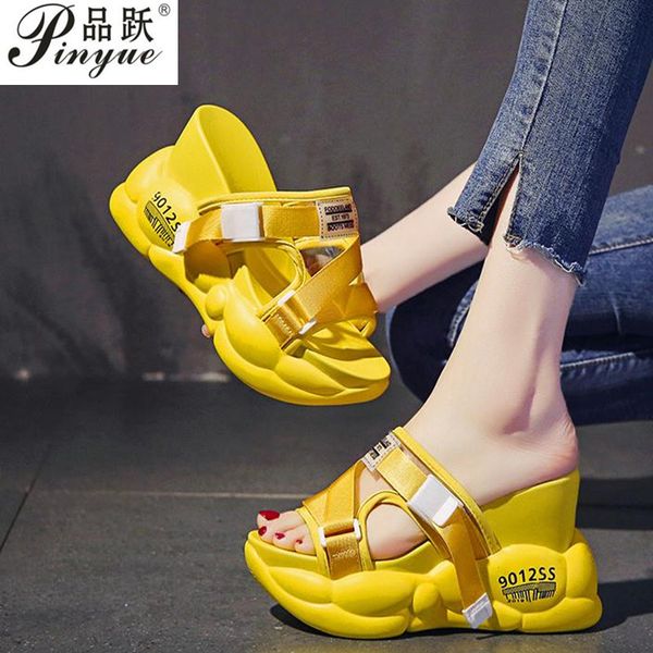 

2020 new woman sandals platform wedges high heels creepers slippers causal comfort women slides flip flops, Black