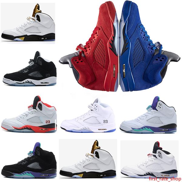 

wholesale new man basketball shoes 5s sneaker athletic fire&ice red blue suede og black metallic low outdoor sport man designer shoe
