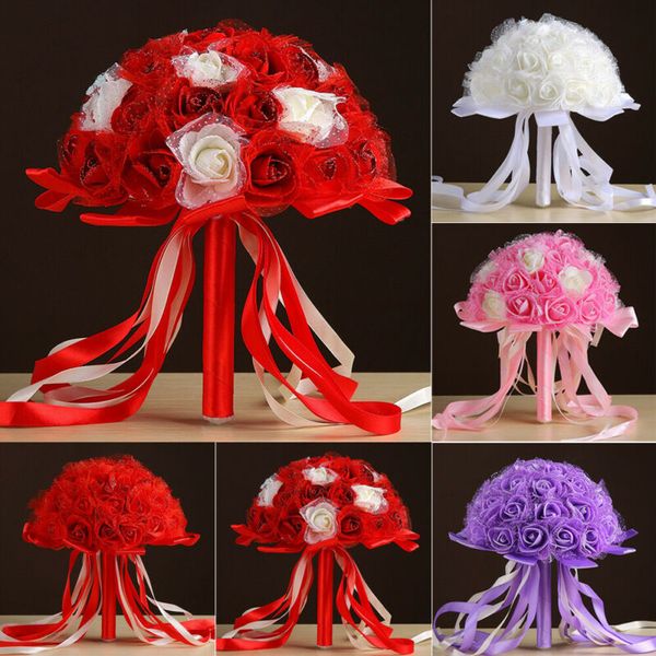 

artificial bouquet rose flower bride holding flowers wedding ribbon rose floral romantic wedding bouquet roses bridesmaid flower