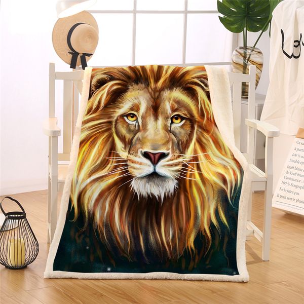 

blessliving gold lion blanket artistic lion face sherpa fleece blanket 3d oil painting couch manta 150x200 wild animal bedding