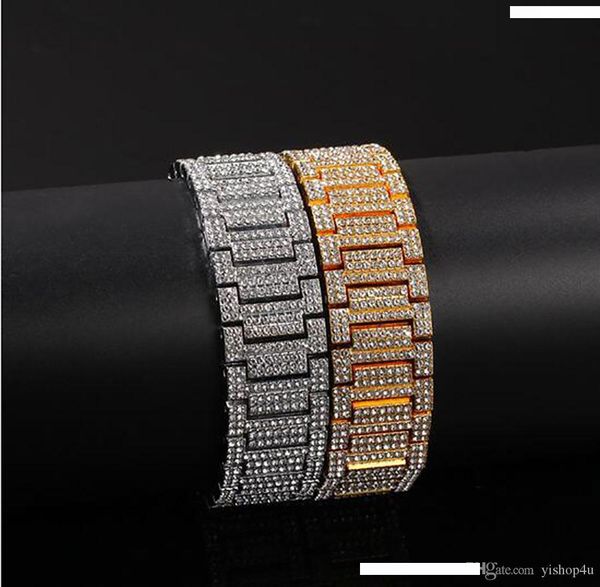 

mens 21mm width 18k gold president cz bling bracelet hipjop 8"inch simulate dimonds bangles link bracelets, Golden;silver