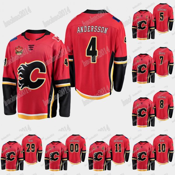 

2019 Calgary Flames men 4 Rasmus Andersson Mark Giordano T. J. Brodie Juuso Valimaki Derek Ryan Mikael Backlund Dillon Dube Hockey Jerseys