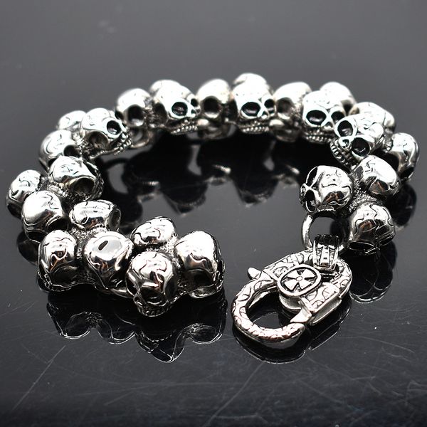 

amumiu stainless steel skull bracelet for men fashion mens biker jewelry accessory punk rock men's bracelets bangles hzb109, Golden;silver