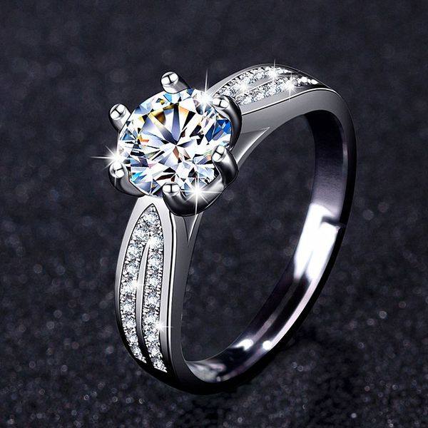 

manufacturer wholesale imitation s925 sterling silver six claw star ring imitation ten heart ten arrow real diamond proposal diamond ring, Golden;silver