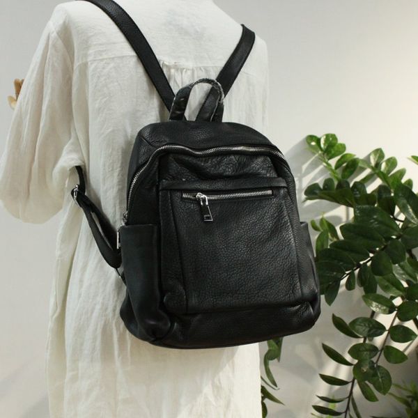 

women novelty causal black genuine leather backpack for female soft cowhide shoulder bag