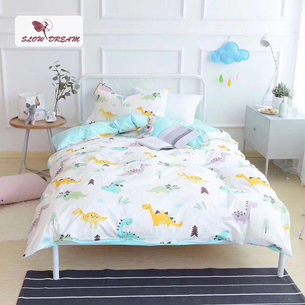 Slowdream Cute Little Dinosaur Cartoon Bedding Set Kids Embroidery