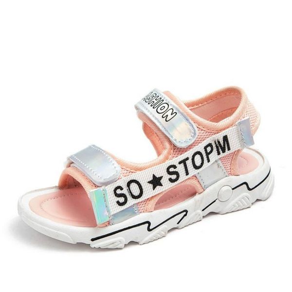 

fashion summer new girls comfortable sandals children breathable mesh shoes light-weight flat beach kids shoes, Black;red