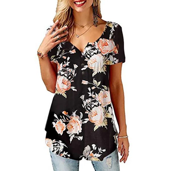 

women's t-shirt printed v-neck short-sleeved fashion loose 2021 summer casual elegant, White