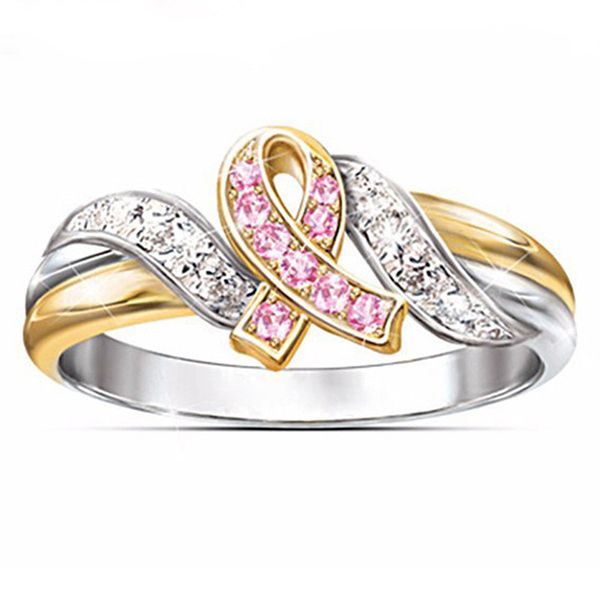 

new creativity ribbon engagement ring gold and silver double color cubic zirconia wedding rings for women jewelry gift, Golden;silver