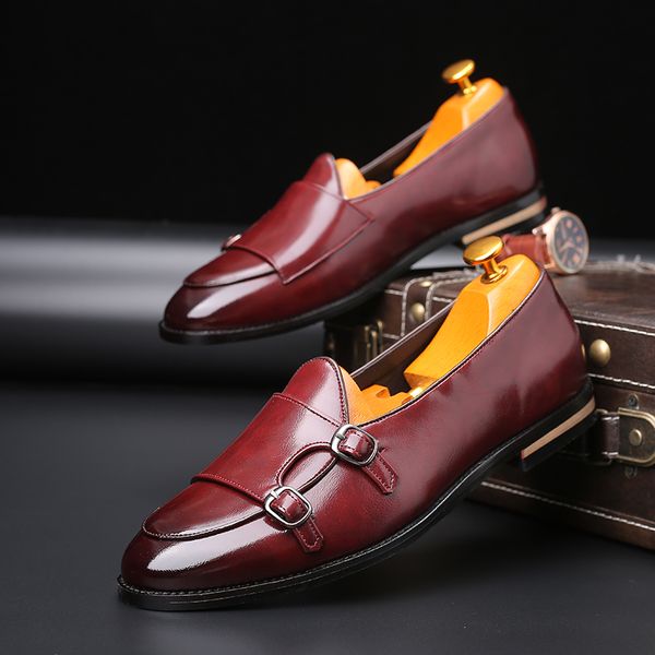 

2019 man loafers leather shoes men dress shoes vintage business casusal elegant party casual british style flats shoe, Black