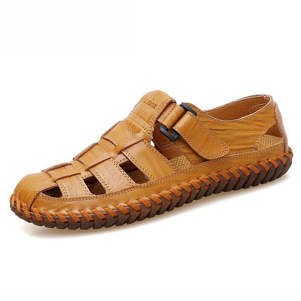 

brand cow leather sandals men shoes 2019 summer shoes handmade walking men sandals breathable casual beach, Black