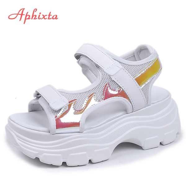 

hook & new aphixta 2020 loop platform sandals 6.5cm height increasing canvas shoes women summer zapatos mujer sandal, Black