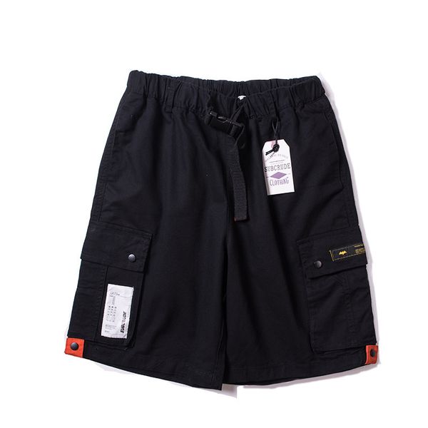 

men's casual loose multi-pocket shorts five pants youth cotton beach pants male, White;black