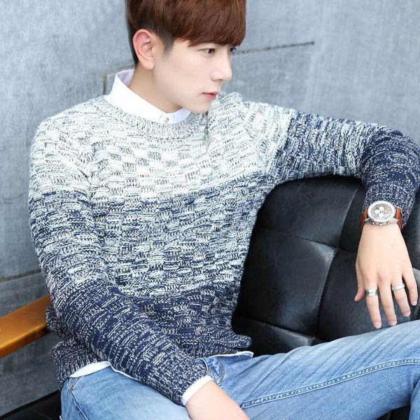 

mens color patchwork sweater 2020 autumn winter pullover o-neck knitted male casual fashion korean comfort r, White;black
