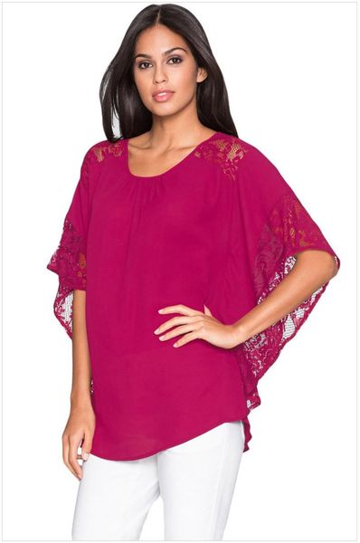 

lace patchwork t shirt for women batwing sleeve tshirt solid o-neck cotton summer tees female plus size casual shirts, White