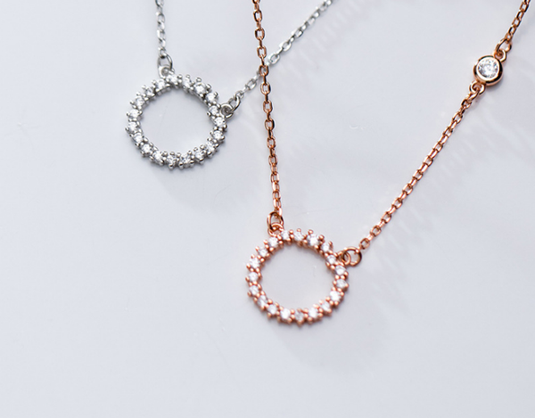 

1pc authentic 100% real. 925 sterling silver lucky open circle zircon + set pendant geometric necklace gtlx2115