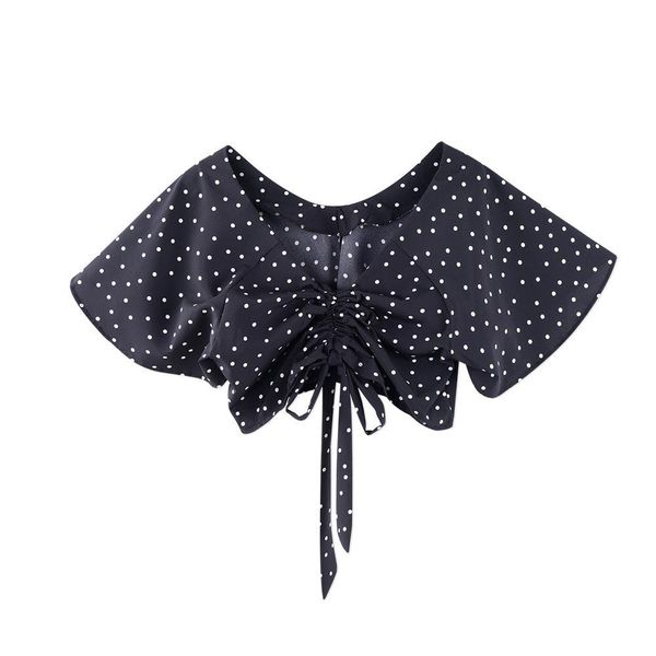 

neatie kiddie polka dot print beach style bow tie t-shirt summer fashion casual crop t shirt female chiffon top