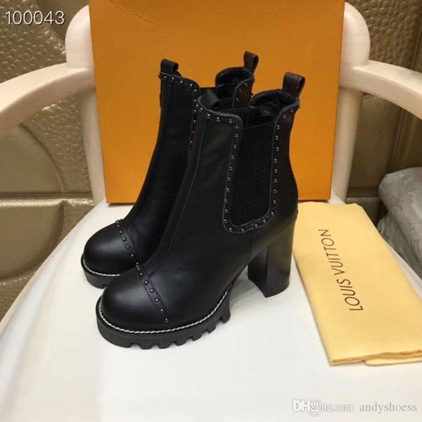 

fashion ladies high heel ankle boots with leather and heavy-duty soles leisure lady martin boots big size 35-42, Black