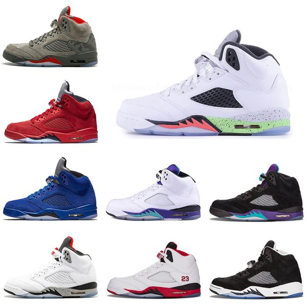 

new 5s mens basketball shoes space jam metallic silver black white grape blue suede oreo men trainers sneaker 5 sports shoe size 8-13