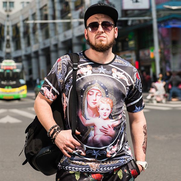 

19ss notre-dame de paris t shirt for men oversize summer men's t-shirt with virgin pattern notre dame short-sleeved clothing, White;black