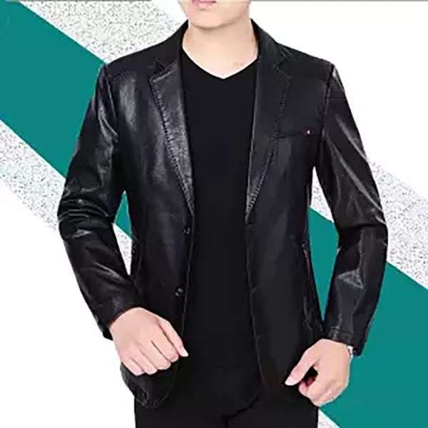 

men's genuine jackets coats spring summer motorcycle biker leather jacket men clothes velvet coats m-4xl, Black