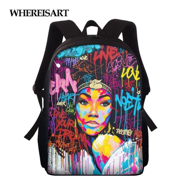 

whereisart african art afro girl print 15 inch school bag for girls children student school backpack kindergarten book bags